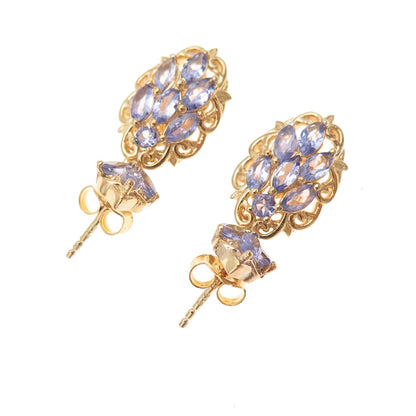 Chuck Clemency 925 Sterling Silver Gold Plated Real Tanzanite Dangle Earrings