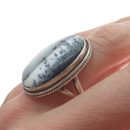 925 Sterling Silver Vintage Real Dendritic Agate Gemstone Ring Size 7.5