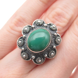 925 Sterling Antique Art Deco Real Malachite Cannetille Oxidized Ring Size 5.5
