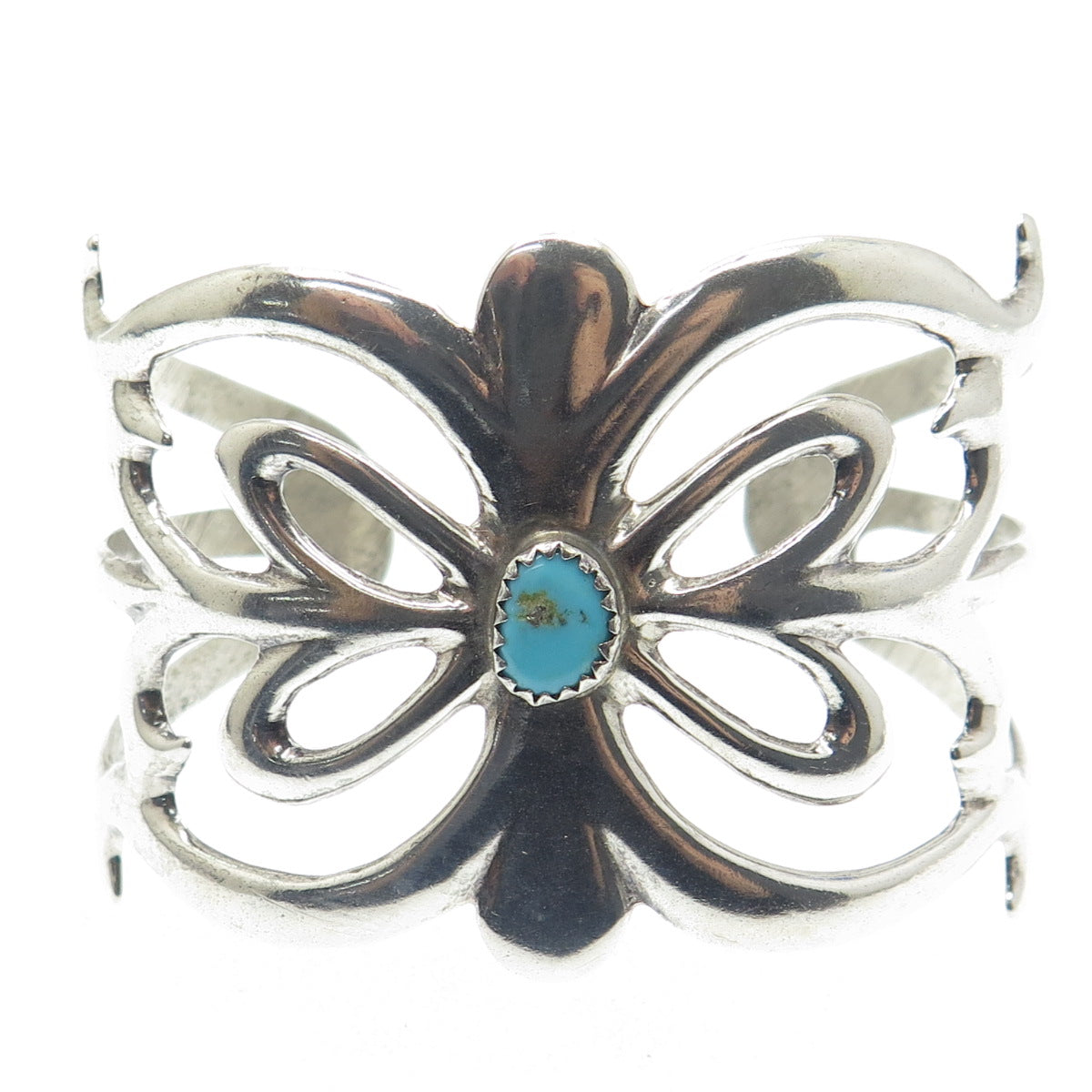 Old Pawn Sterling Silver Vintage Turquoise Butterfly Adjustable Bracelet 6.5"