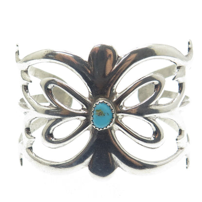 Old Pawn Sterling Silver Vintage Turquoise Butterfly Adjustable Bracelet 6.5"