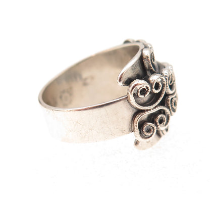Beau Sterling Silver Antique Art Deco Heart Adjustable Oxidized Ring Size 5.25