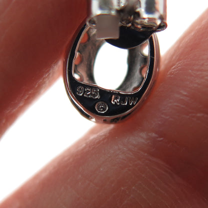 925 Sterling Silver Real Oval-Cut White Topaz & Round-Cut C Z Stud Earrings