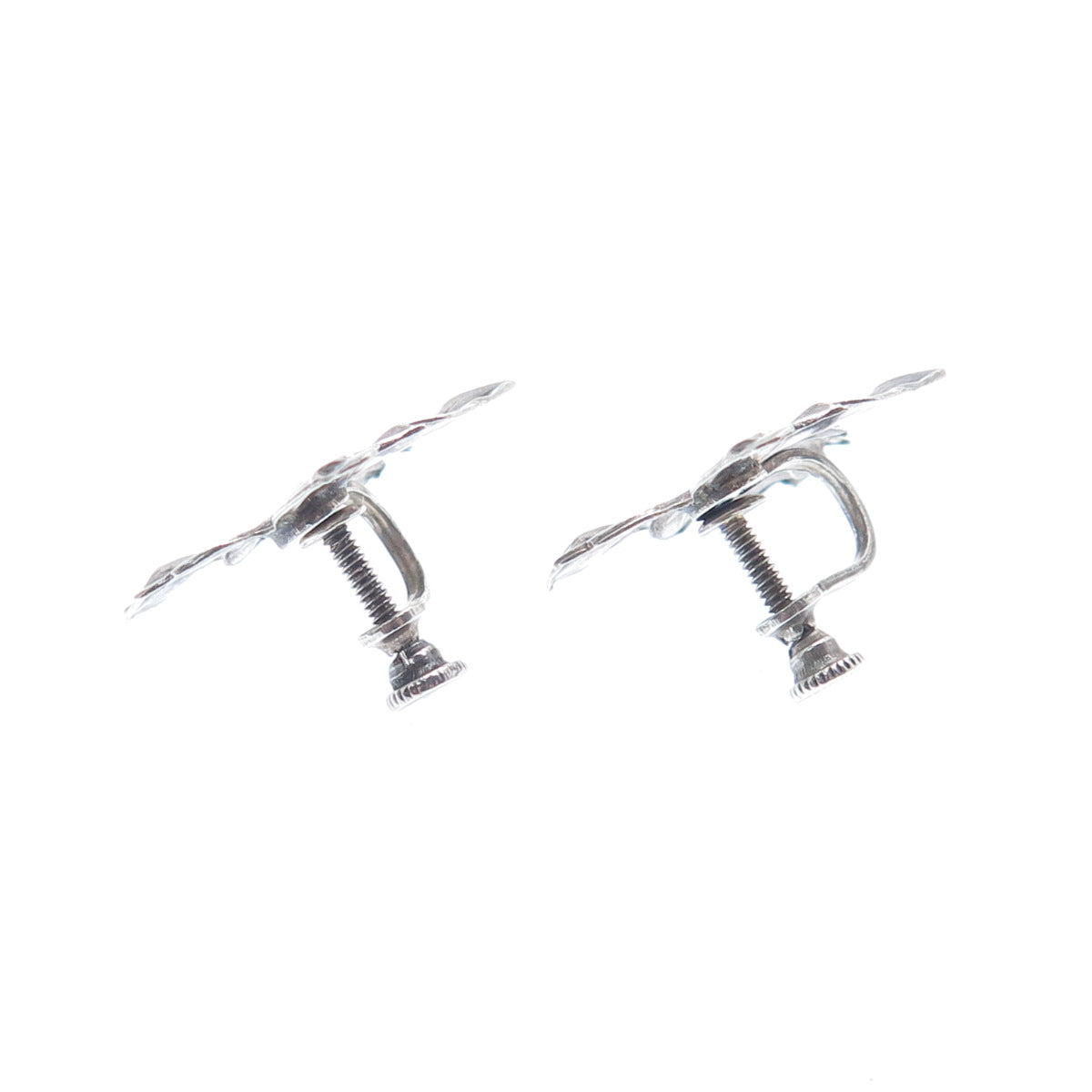 925 Sterling Silver Antique Art Deco Maple Leaf Oxidized Screw Back Earrings