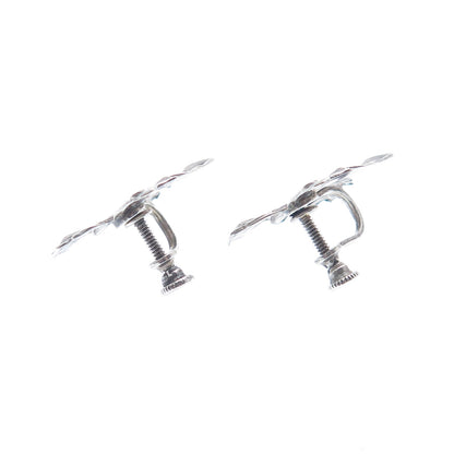 925 Sterling Silver Antique Art Deco Maple Leaf Oxidized Screw Back Earrings