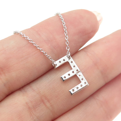 925 Sterling Silver C Z Letter "E" Initial Rolo Chain Necklace 16-18"