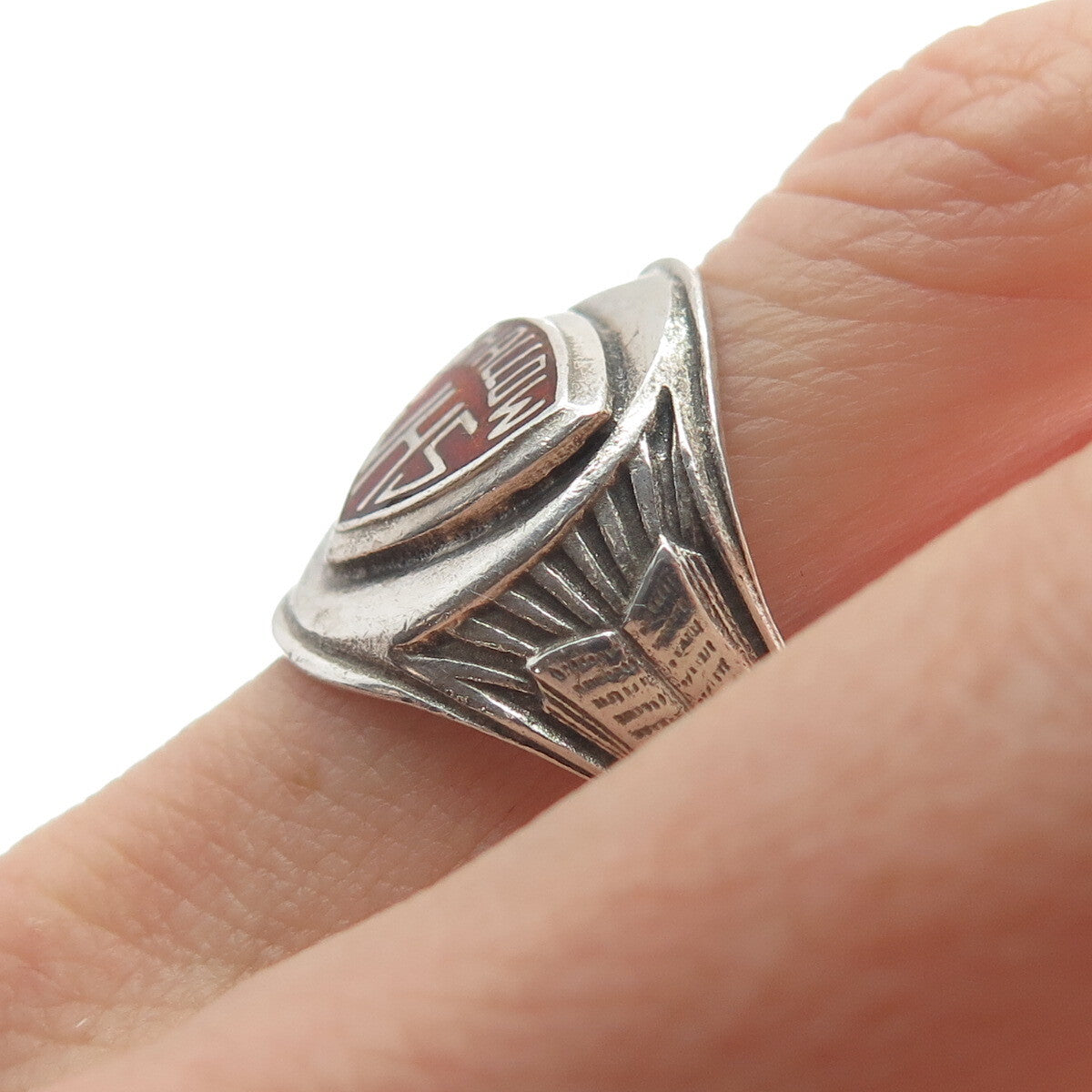 REED & CO NYC 925 Sterling Vintage 1973 Enamel JHS Shallow School Ring Size 8.5