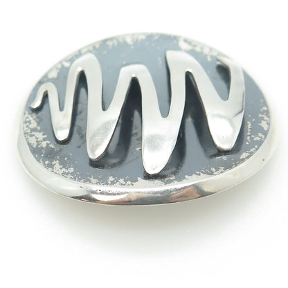 925 Sterling Silver Vintage Mexico Modernist Zig-Zag Round Pin Brooch
