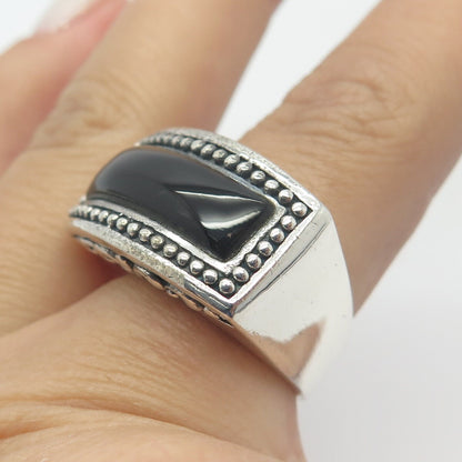 925 Sterling Silver Vintage Chapal-Zenray Black Onyx Elongated Ring Size 7