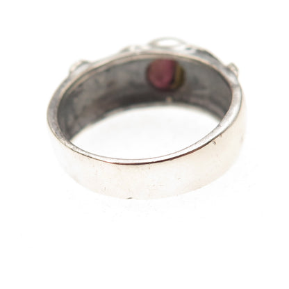 925 Sterling Silver Vintage Real Watermelon Tourmaline Modernist Ring Size 6