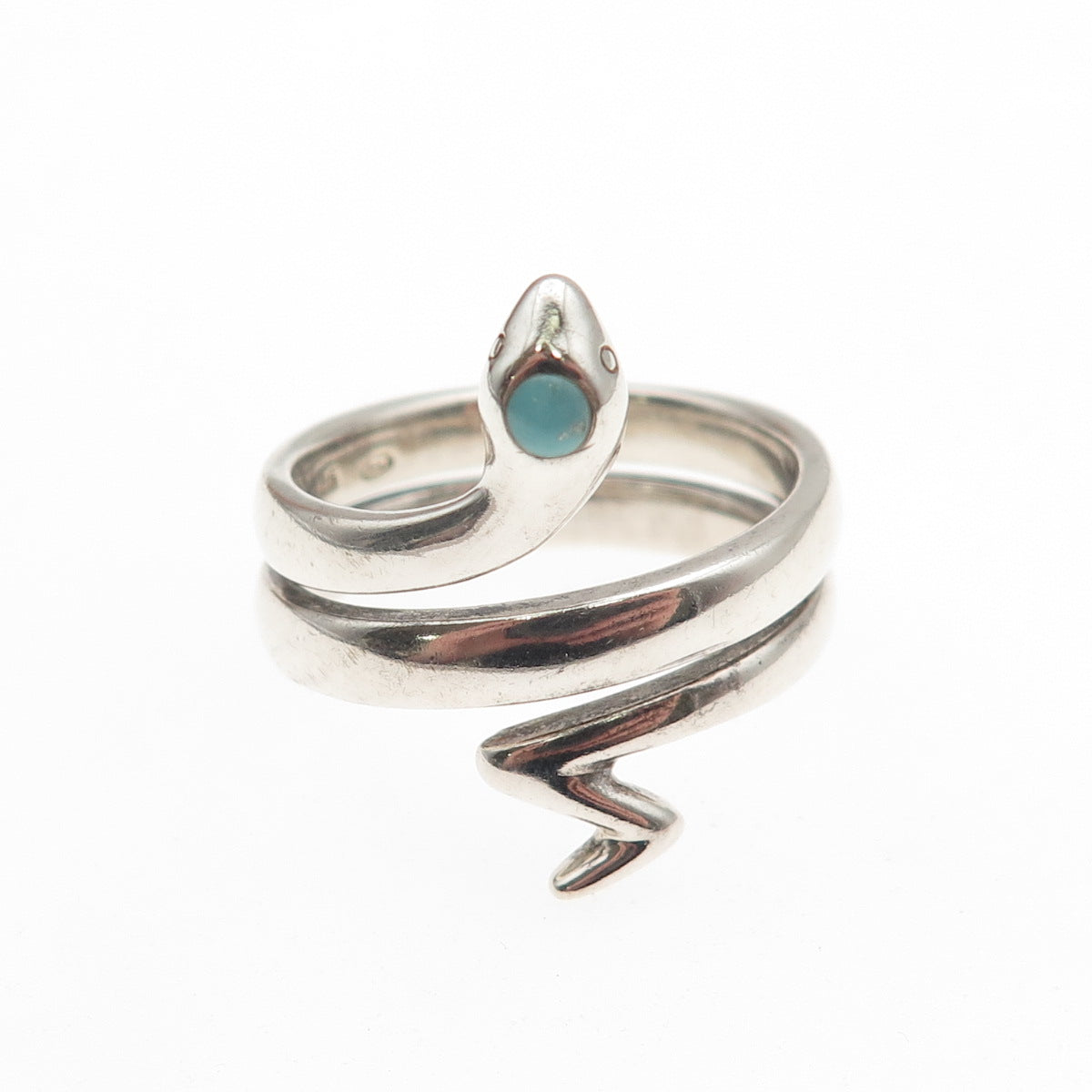BOMA 925 Sterling Silver Vintage Real Turquoise Snake Adjustable Ring Size 8.75