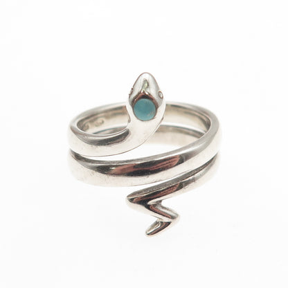 BOMA 925 Sterling Silver Vintage Real Turquoise Snake Adjustable Ring Size 8.75