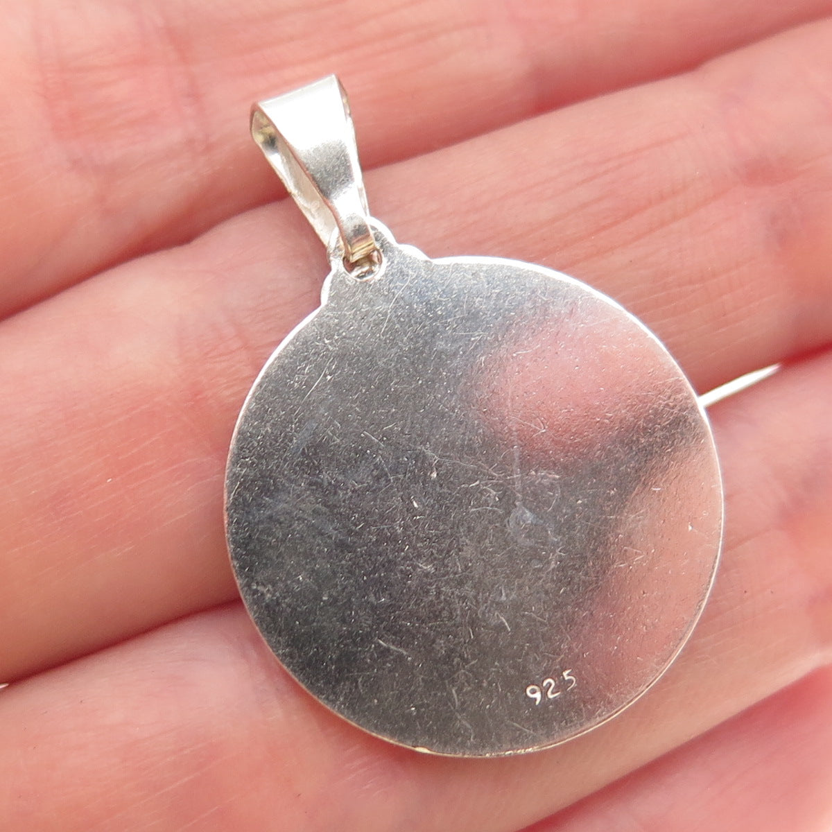 925 Sterling Silver Vintage Enamel USA Flag Round Tag Charm Pendant
