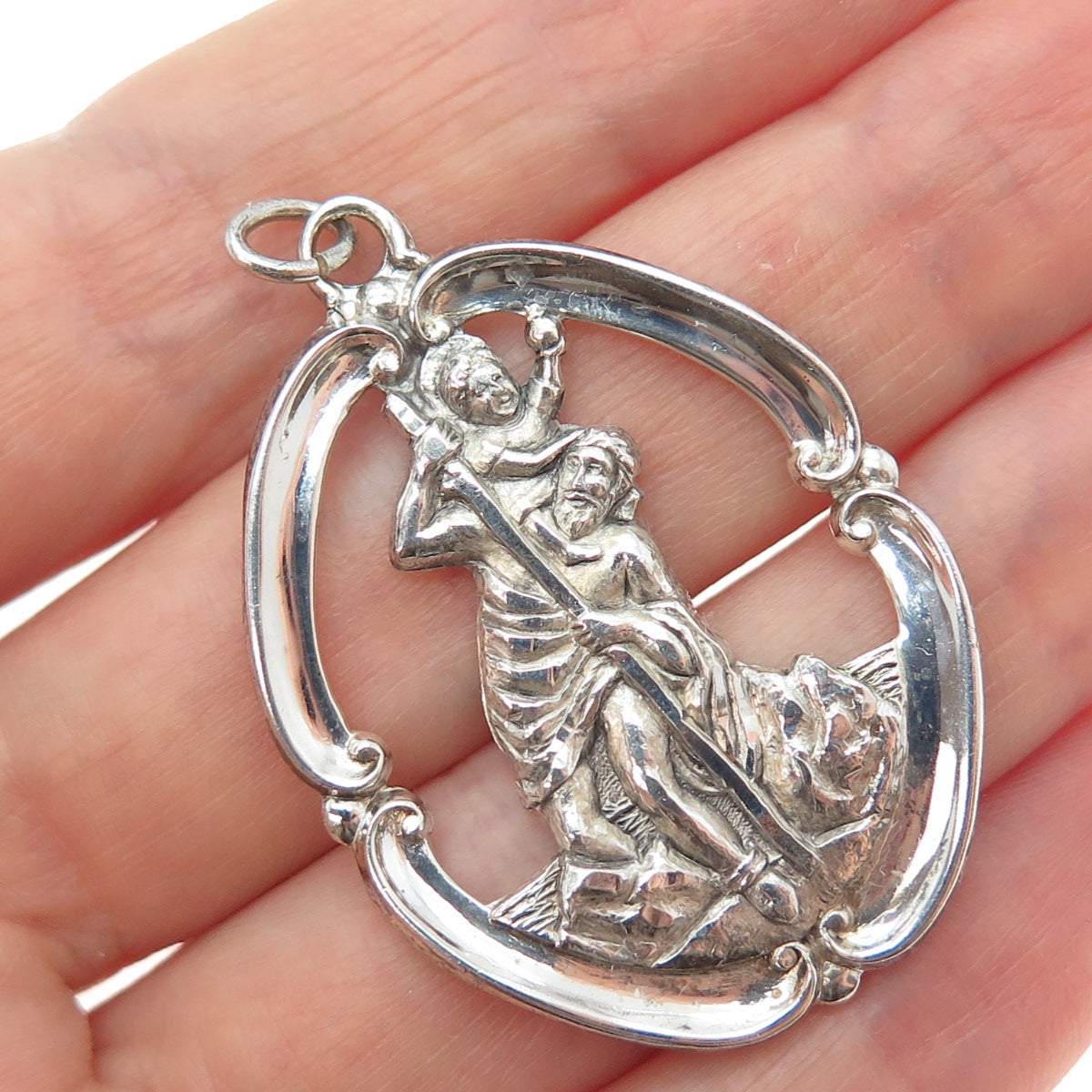 CREED Sterling Silver Antique Art Deco St. Christopher Religious Charm Pendant