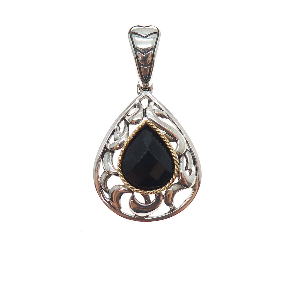 EFFY 925 Sterling Silver 18K Gold Real Black Spinel Teardrop Charm Pendant
