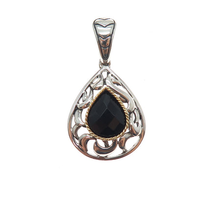 EFFY 925 Sterling Silver 18K Gold Real Black Spinel Teardrop Charm Pendant