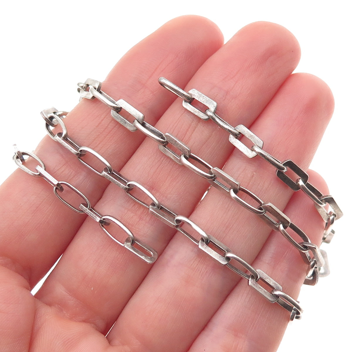 925 Sterling Silver Vintage Italy Oval & Blade Chain Necklace 32" (missing lock)