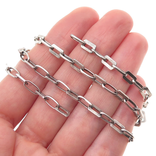 925 Sterling Silver Vintage Italy Oval & Blade Chain Necklace 32" (missing lock)