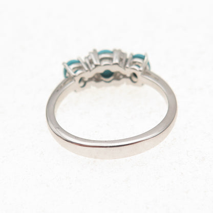 925 Sterling Silver Real Sleeping Beauty Turquoise & White Topaz Ring Size 8