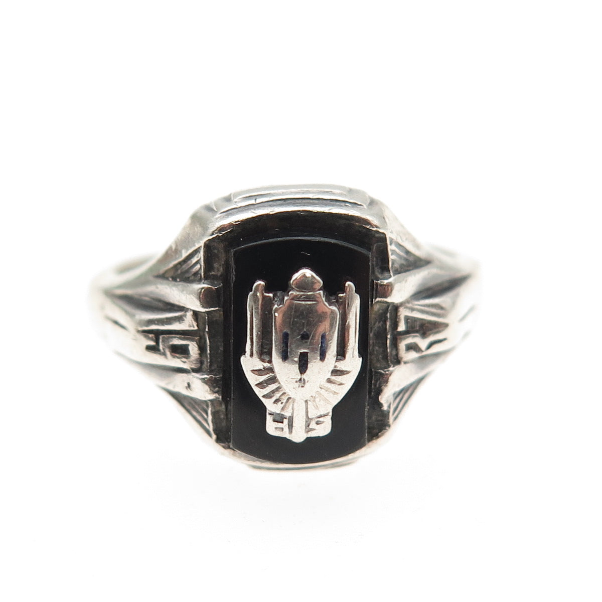 JOSTENS 925 Sterling Silver Antique 1937 Real Black Onyx School Ring Size 7
