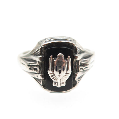 JOSTENS 925 Sterling Silver Antique 1937 Real Black Onyx School Ring Size 7