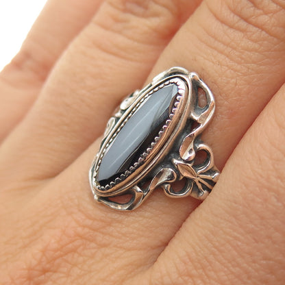 WHEELER MFG Old Pawn 925 Sterling Silver Vintage Hematite Oxidized Ring Size 8