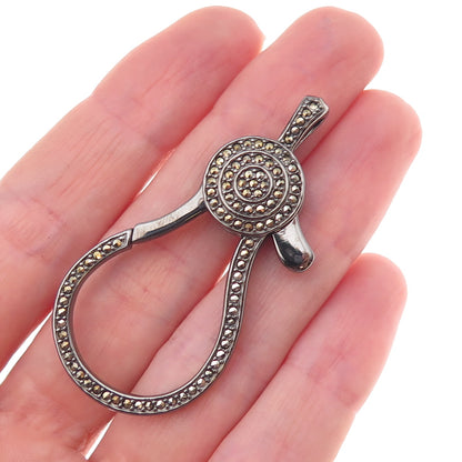 Luv Tia 925 Sterling Silver Black Rhodium Real Marcasite Carabiner Lobster Clasp