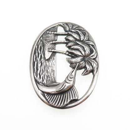 925 Sterling Silver Vintage Palm Beach Swordfish Oxidized Pin Brooch