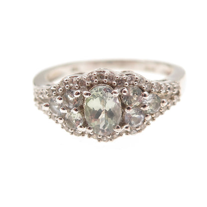 Chuck Clemency 925 Sterling Silver Real Green Amethyst & White Topaz Ring Size 8