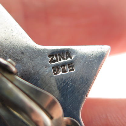 ZINA 925 Sterling Silver Vintage Modernist Star Oxidized Clip On Earrings