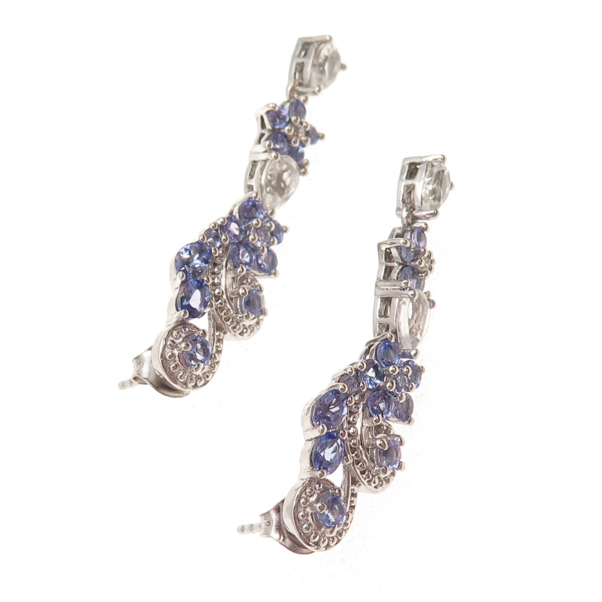 Chuck Clemency 925 Sterling Silver Real Tanzanite White Topaz Sapphire Earrings