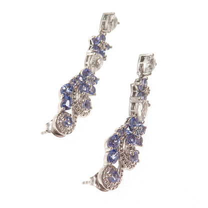 Chuck Clemency 925 Sterling Silver Real Tanzanite White Topaz Sapphire Earrings