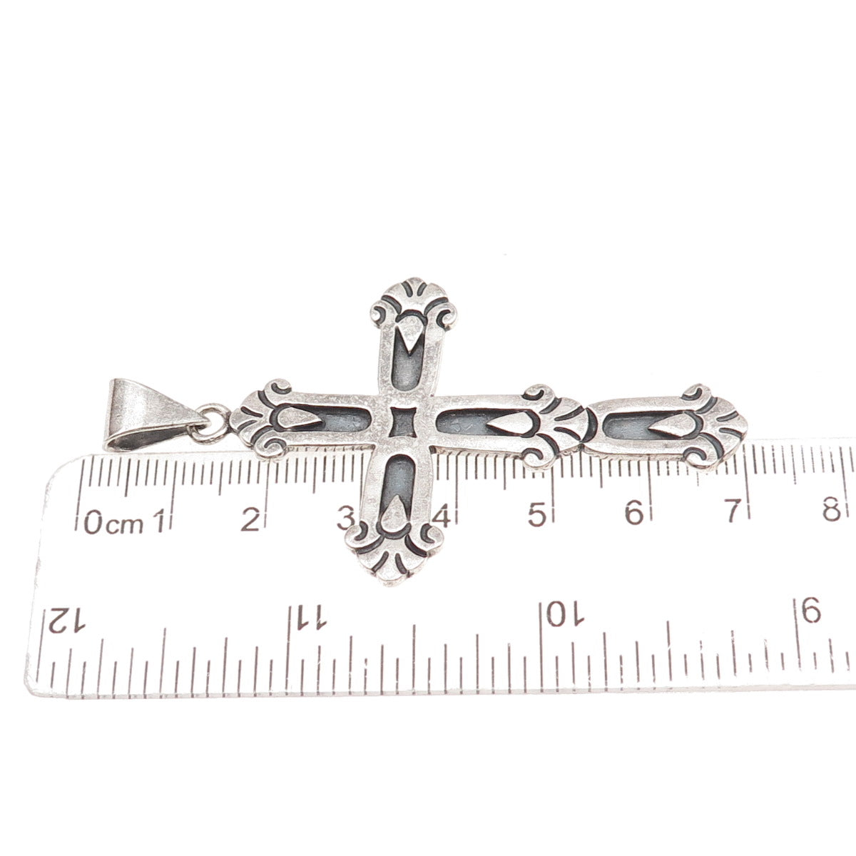 Cony 925 Sterling Silver Vintage Mexico Cross Religious Oxidized Pendant #102