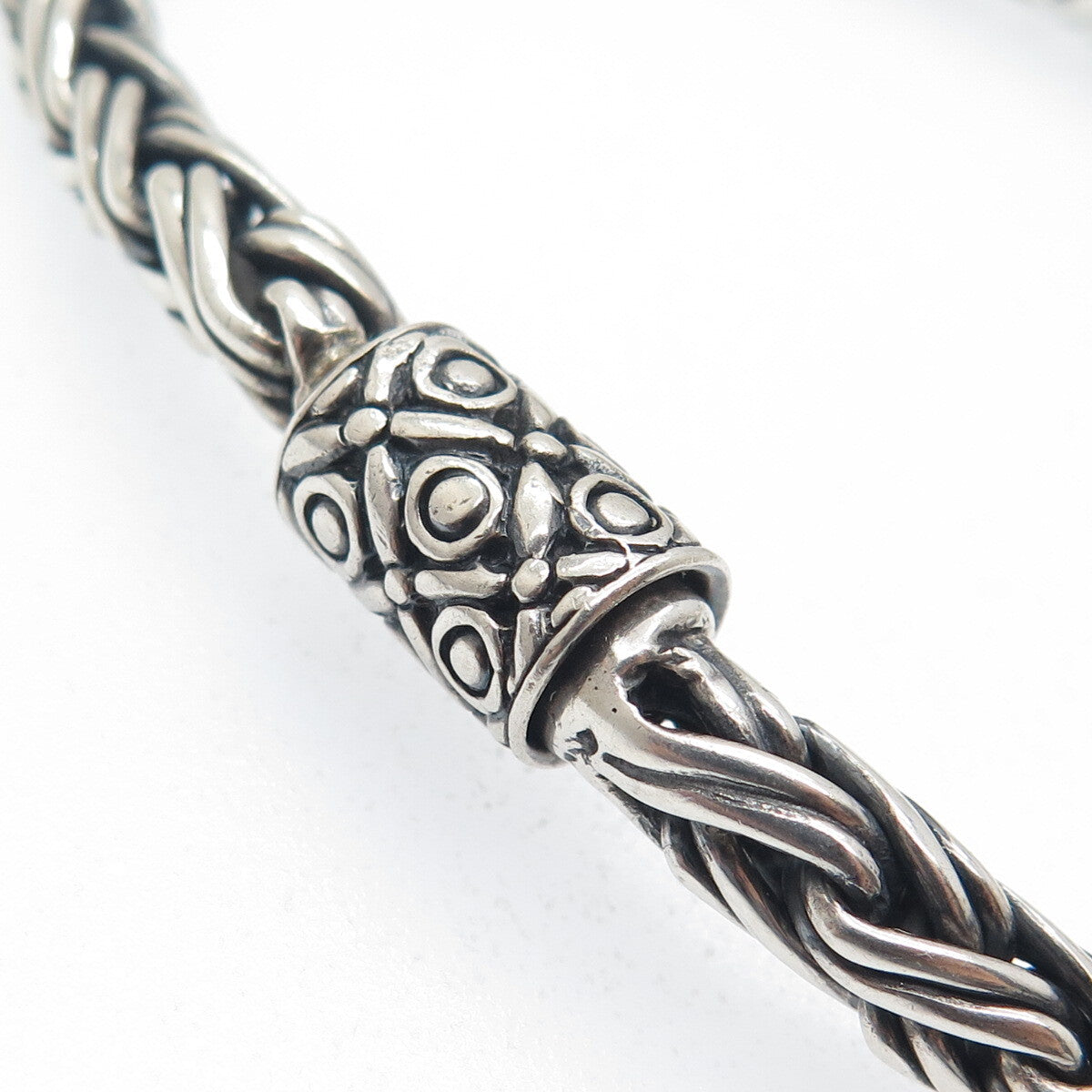 925 Sterling Silver & 18K Gold Vintage Ornate ID Bar Wheat Link Bracelet 7.5"