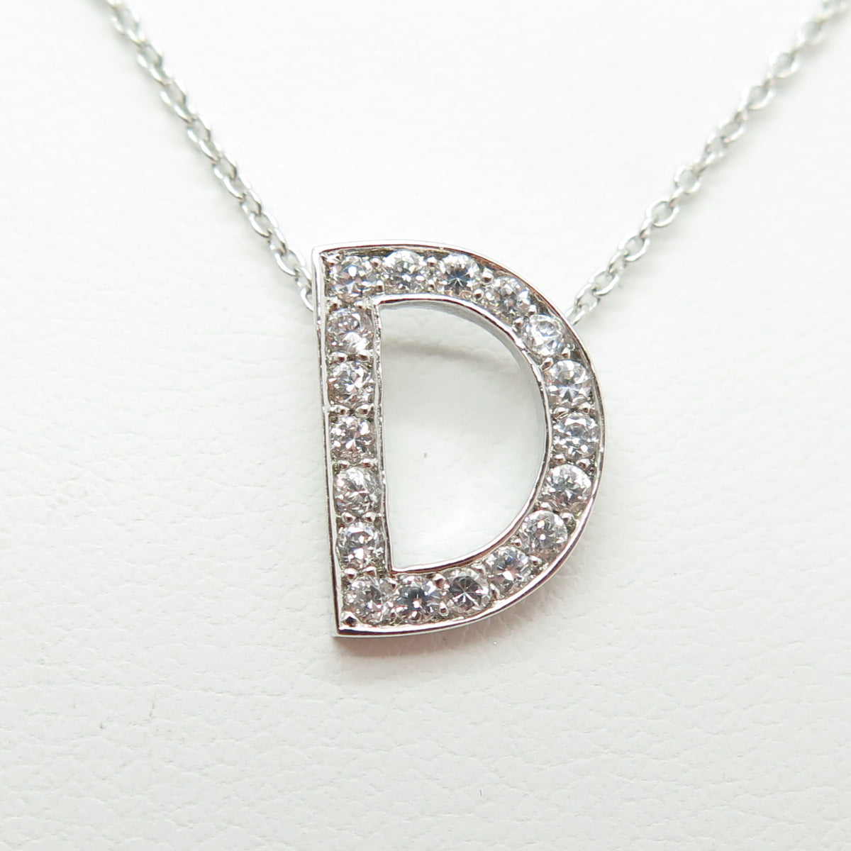 925 Sterling Silver C Z Letter "D" Initial Rolo Chain Necklace 16-18"