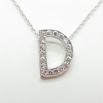 925 Sterling Silver C Z Letter "D" Initial Rolo Chain Necklace 16-18"