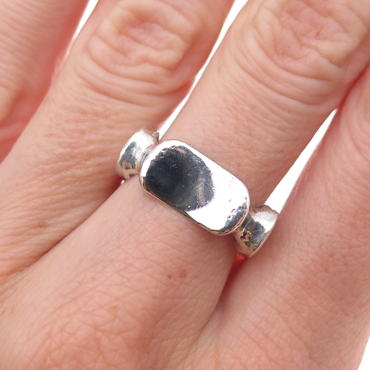 925 Sterling Silver Vintage Mexico Modernist Oxidized Ring Size 7.5