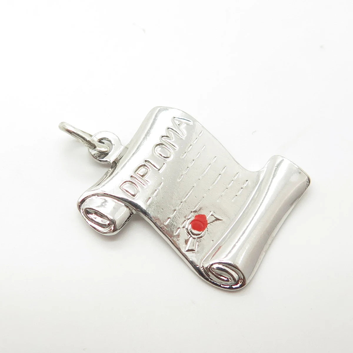 925 Sterling Silver Vintage Enamel Diploma Scroll Charm Pendant