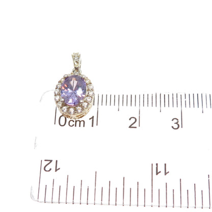 925 Sterling Silver Gold Plated Real Amethyst & White Topaz Minimalist Pendant