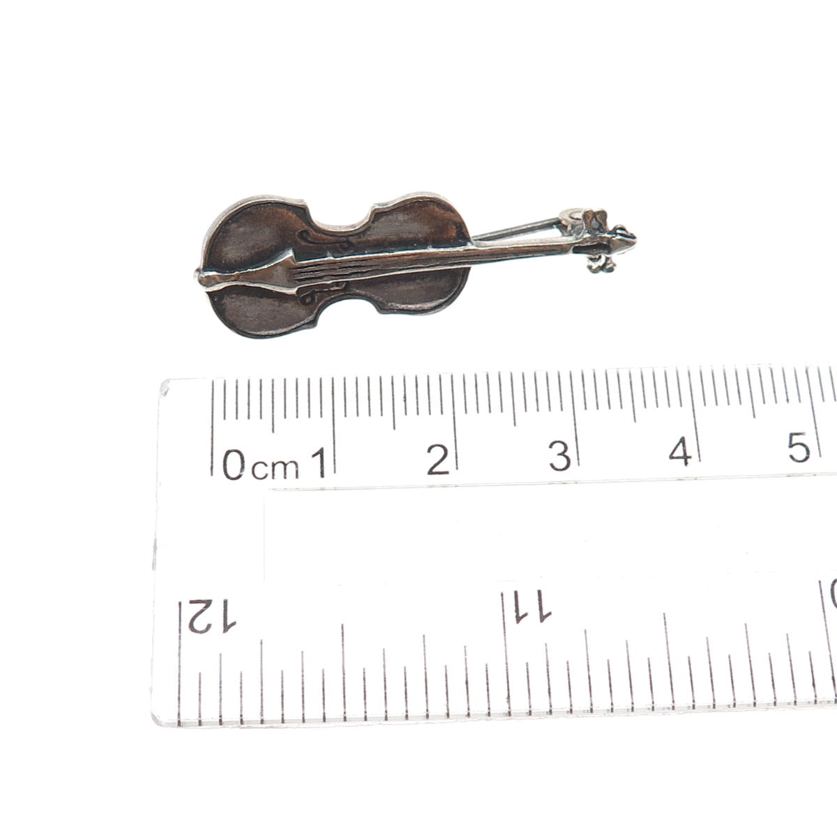 925 Sterling Silver Vintage Violin Music Instrument Oxidized Pin Brooch