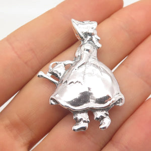 925 Sterling Silver Vintage Girl w/ Water Can Pin Brooch