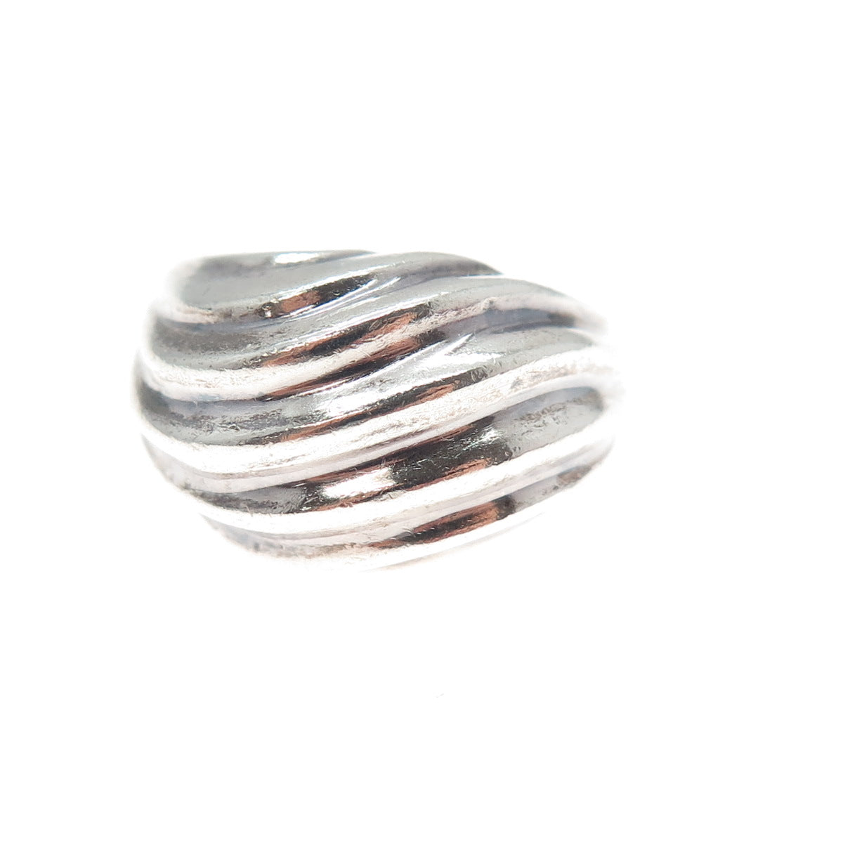 925 Sterling Silver Vintage Modernist Wavy Ribbed Dome Ring Size 7.25