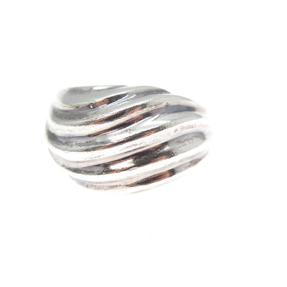 925 Sterling Silver Vintage Modernist Wavy Ribbed Dome Ring Size 7.25