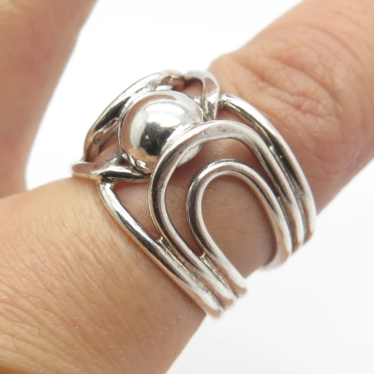 925 Sterling Silver Vintage Modernist Wide Ring Size 7.5