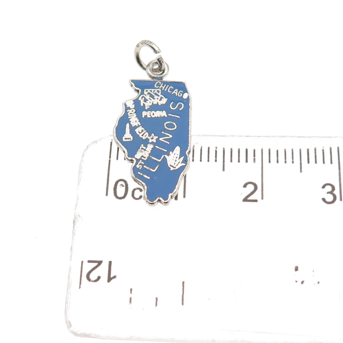 French & Franklin Sterling Silver Vintage Enamel Illinois State Map Mini Pendant