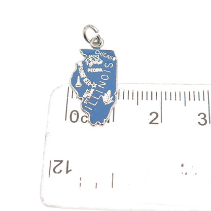 French & Franklin Sterling Silver Vintage Enamel Illinois State Map Mini Pendant