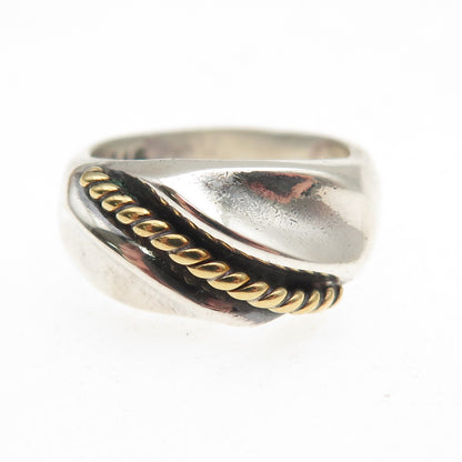 925 Sterling Silver 2-Tone Vintage Mexico Modernist Oxidized Ring Size 6