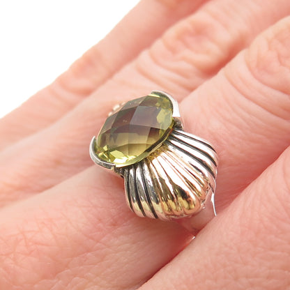 ALEX 925 Sterling Silver 14K Gold Vintage Real Peridot Modernist Ring Size 7
