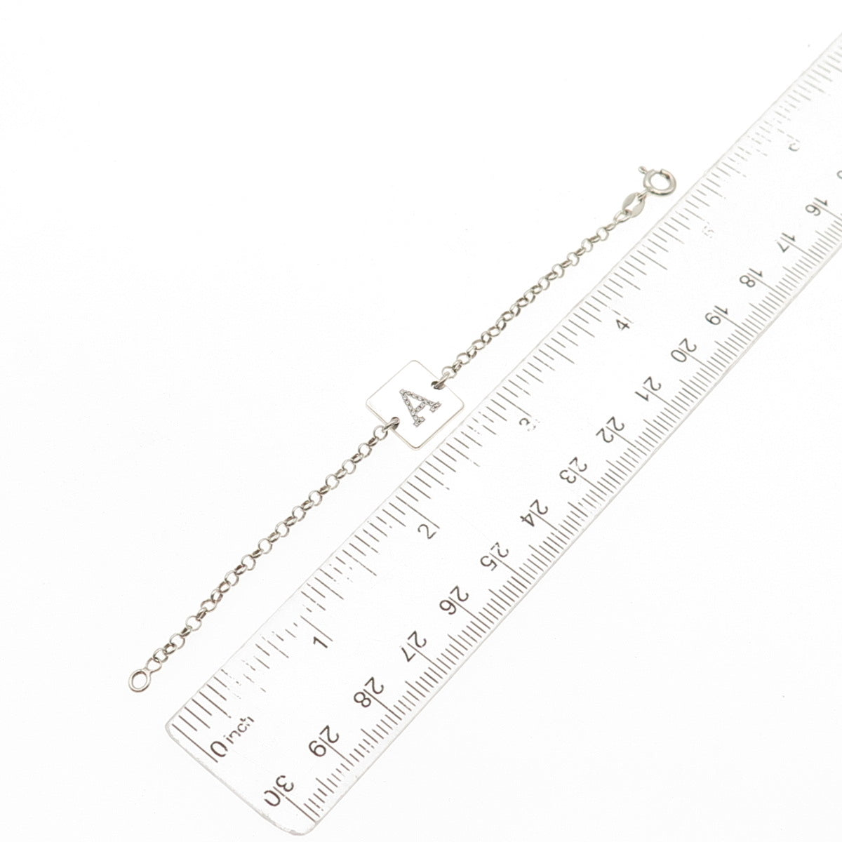 925 Sterling Silver Italy Round-Cut C Z Letter A Initial Rolo Link Bracelet 5"