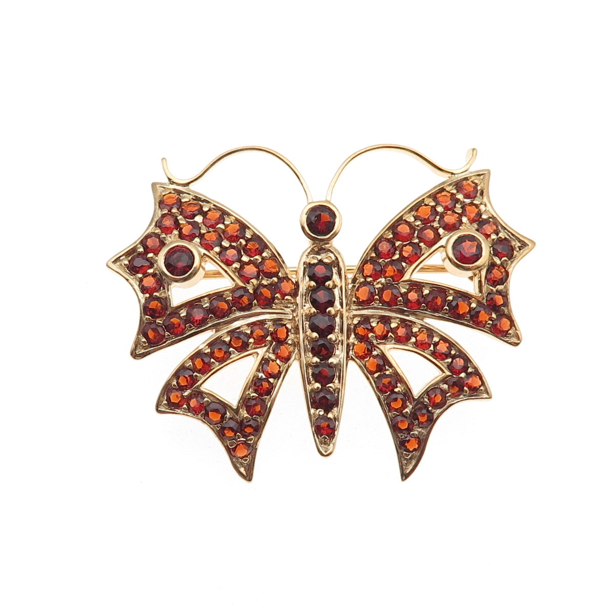 925 Sterling Silver Gold Plated Vintage Real Red Garnet Butterfly Pin Brooch
